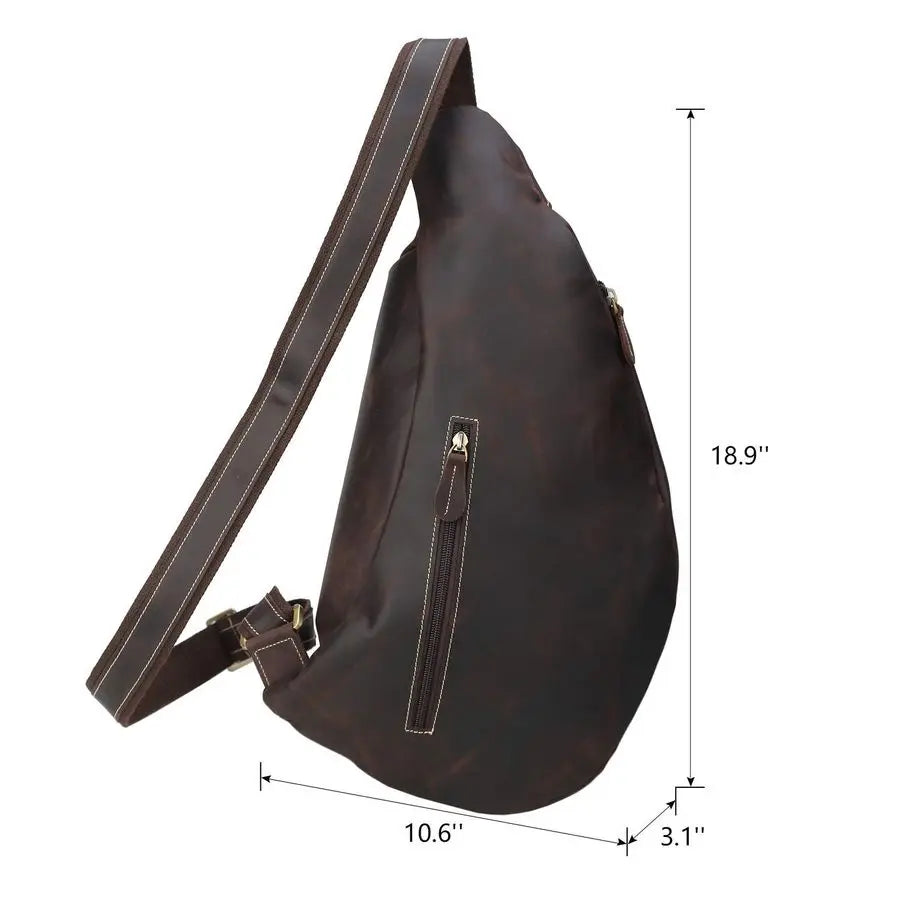 Full Grain Leather Cross Body Sling Bag Chest Bag Backpack Outdoor Camping Tactical Daypack