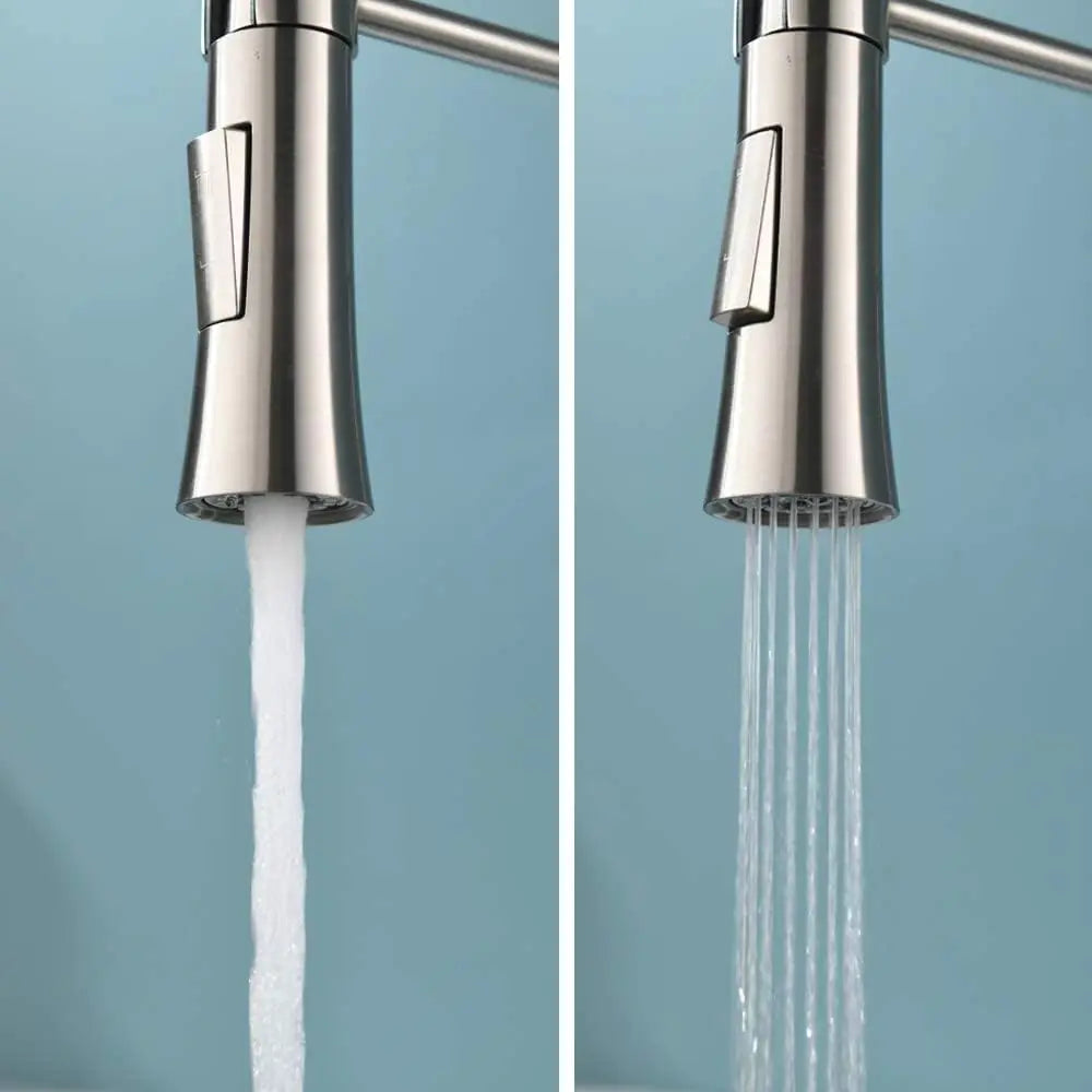 Brushed Nickel Kitchen Faucet with Sprayer, High Arc Single Handle, Stainless Steel One-Hole Faucet for Farmhouse, RV, Bar, Laun