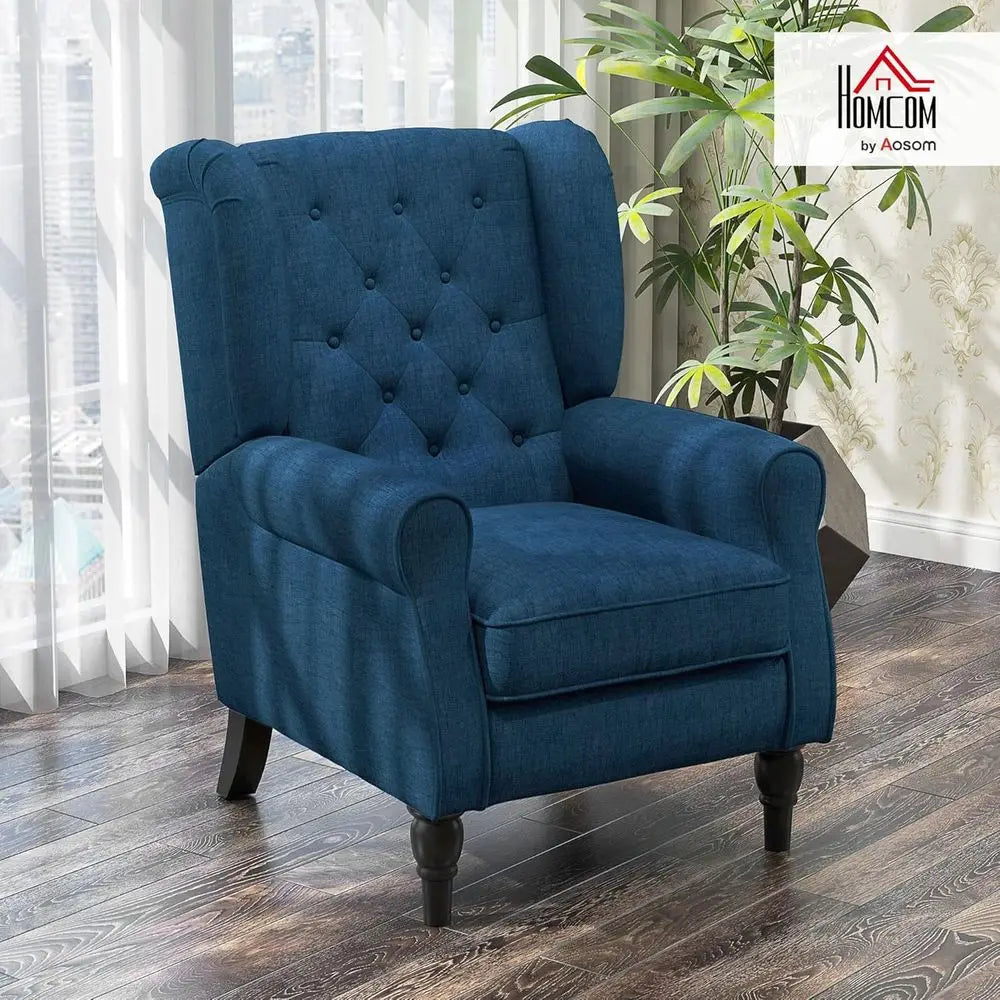 Accent Chair, High Wingback Reading Chair, Button-Tufted Upholstered Fabric Armchair with Retro Wood Legs, Living Room, Bedroom,