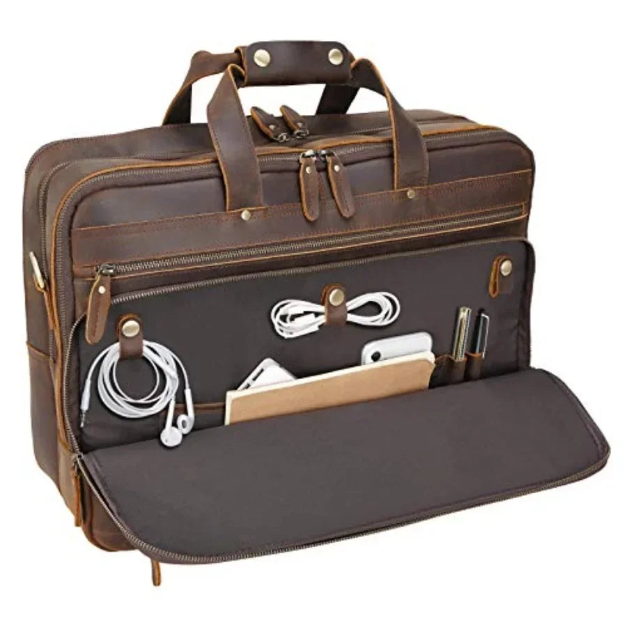 Polare X-Large 18" Full Grain Leather Briefcase For Men Business Travel Case Messenger Bag Fits 17.3" Laptop