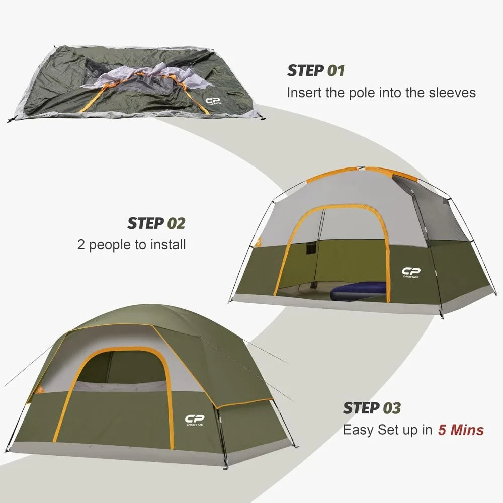 Tents for Camping 6 Person Tent Waterproof Windproof Double Layer Family Camping Tent,Easy Setup Dome Tent withLarge MeshWindows