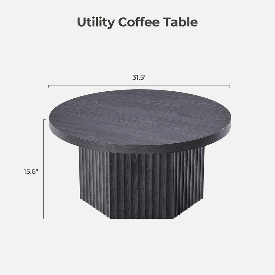 Round Coffee Table for Living Room, Mid Century Modern Fluted Center Coffee Table with Storage, 32 Circle Accent Tea Dining Tabl