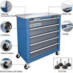 Combined Tool Cabinet and Tool Box, 7+5 Drawer Tool Box, Connectable, with 360 Degree Brake Wheels and Padded Feet, Blue