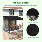 8x10 FT Wall-Mounted Lean-to Gazebo, Iron Roof Outdoor Pergola with Drainage System & Triangle Structure, Outdoor Patio Lean-to