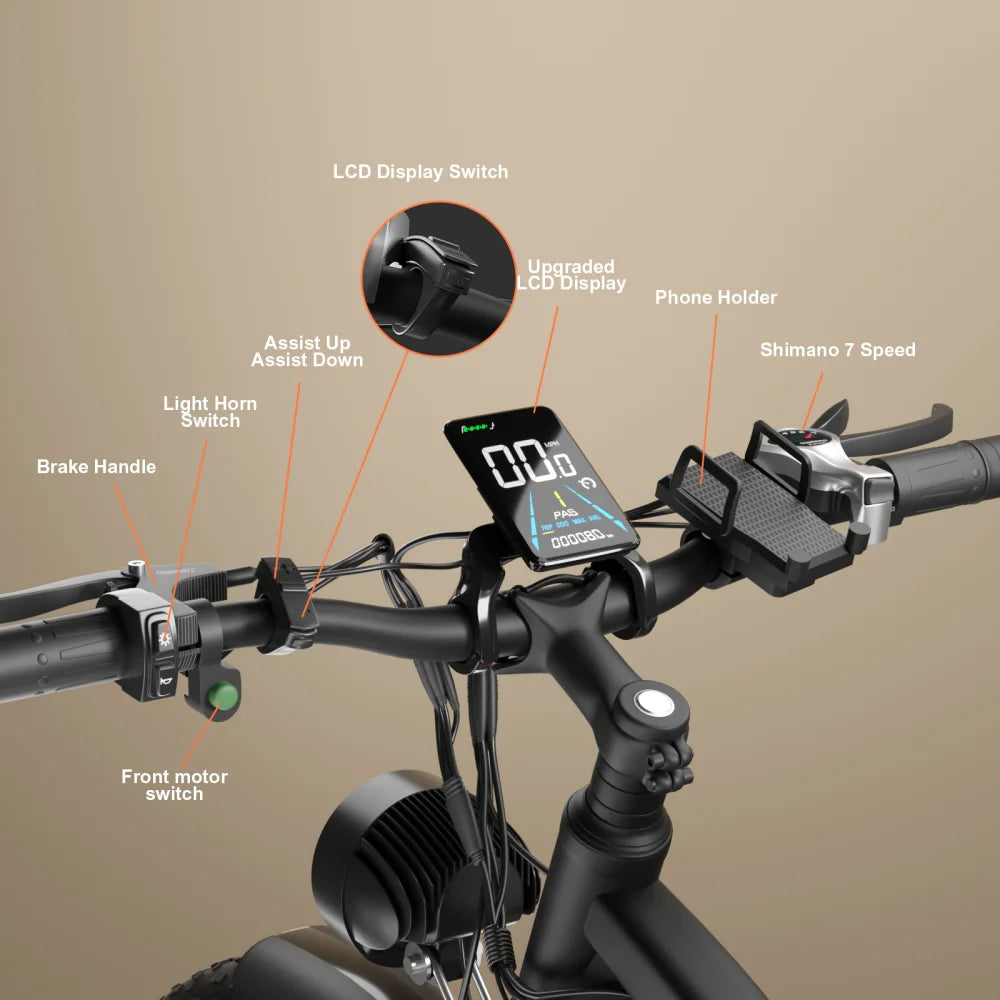 ZEEGR F1 Dual Motor 2000W E-Bike - 48V 26" Fat Tire Electric Bike Full Suspension, CE Certified Perfect for Snow Beach Winter