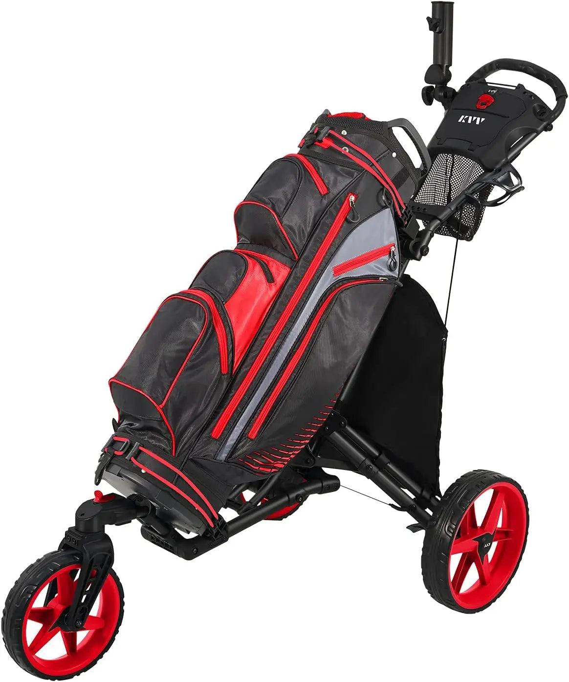3 Wheel Golf Push Cart with 360 Rotating Front, Opens/Closes in 1 Second, Includes Free Umbrella Holder