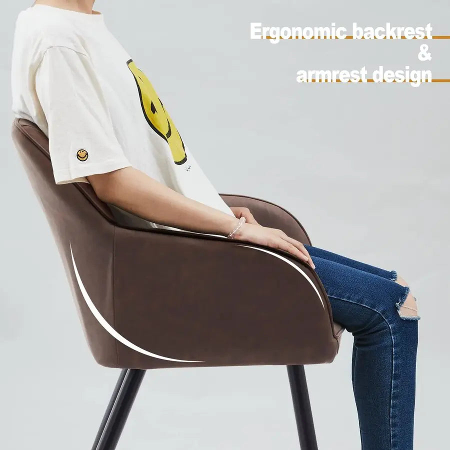 PU Leather Dining Chairs Set of 2, Modern Accent Armchairs with Padded Seat, Ergonomic Upholstered Leisure Lounge Chair, Occasio