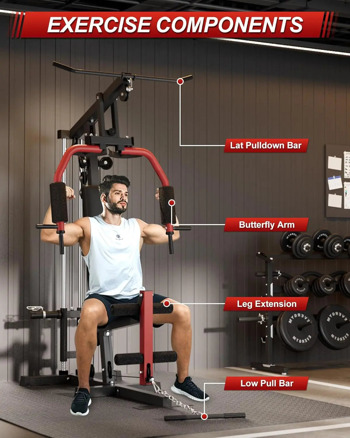 Home Gym Machine,Workout Equipment for Strength Training,Full Body,with Chest Press,LAT Pulldown,Leg Extension & Cable System