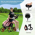 Lightweight Folding 3Wheel Golf Push Cart with Seat and Storage Bag for Easy Transport Featuring Foot Brake Adjustable Umbrella