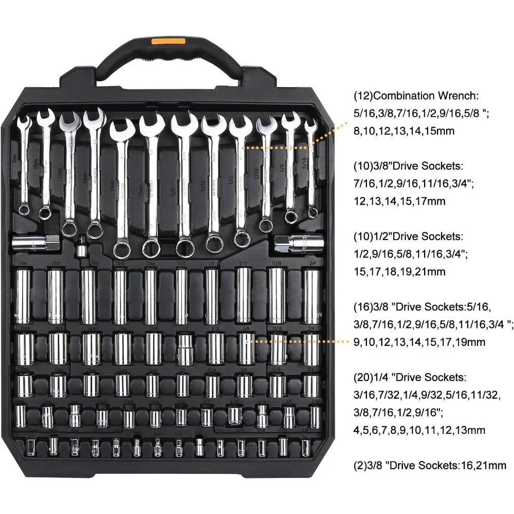 DEKOPRO 192 Piece Mechanics Tool Set Socket Wrench Set, Plastic Storage Case with Auto Repair Hand Tool Kit Wrench Tool Box Set