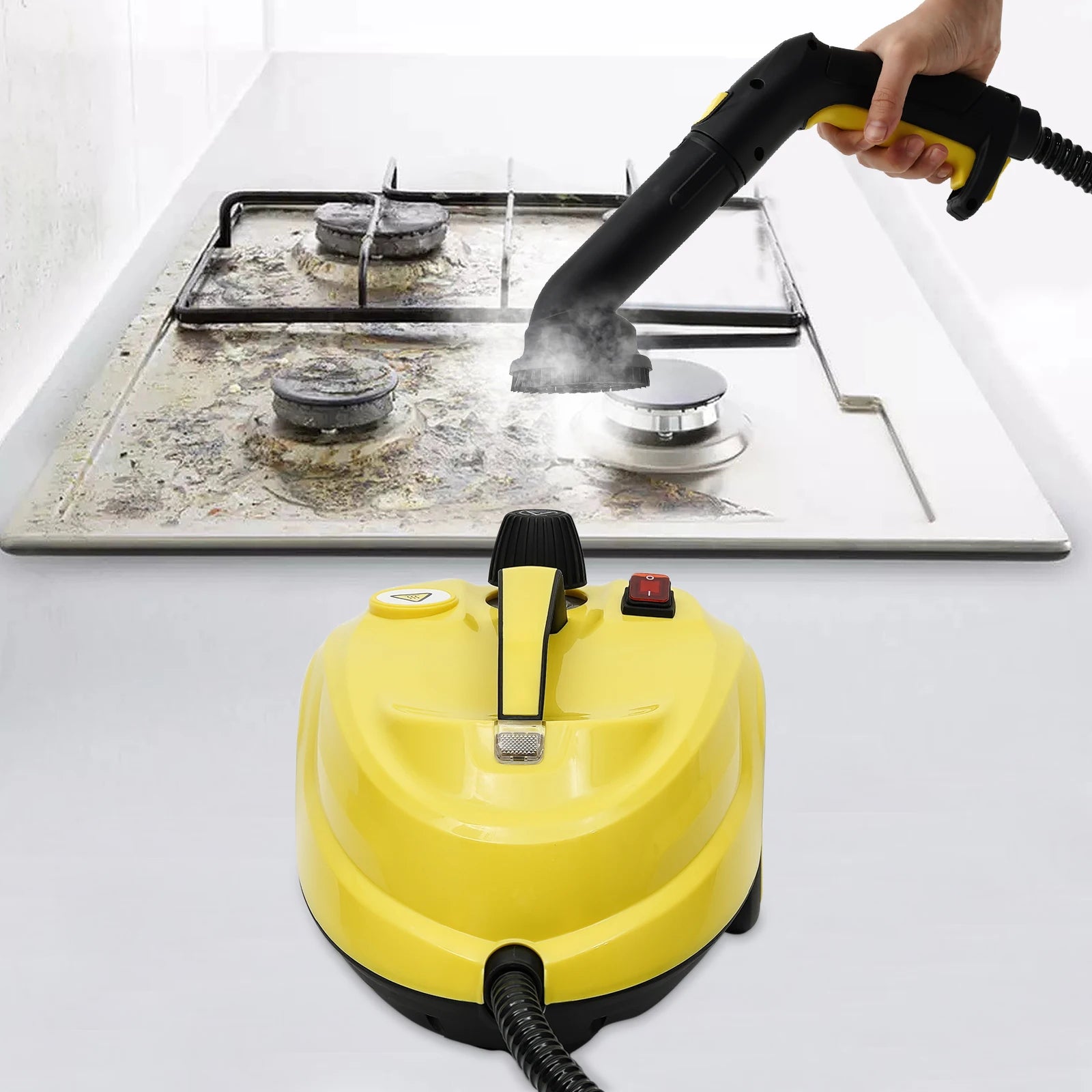 2000 W Steam Cleaner, 110 V High Pressure Steamer Handheld Steam Cleaner for Kitchens Bathrooms Car Interiors Cleaning (Yellow)