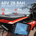 QRONGE X1 Spark Electric Dirt Bike 4500W Peak&Up to 60 Miles 50MPH 60V 28.8Ah Battery E-Bike 14/12" Fat Tire Electric Motorcycle