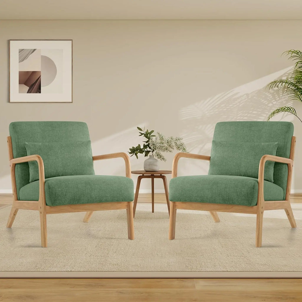 Accent Chair Set of 2 with Pillow Upholstered Mid-Century Chair Living Room Chair for Small Space Solid Wood Frame, Customized
