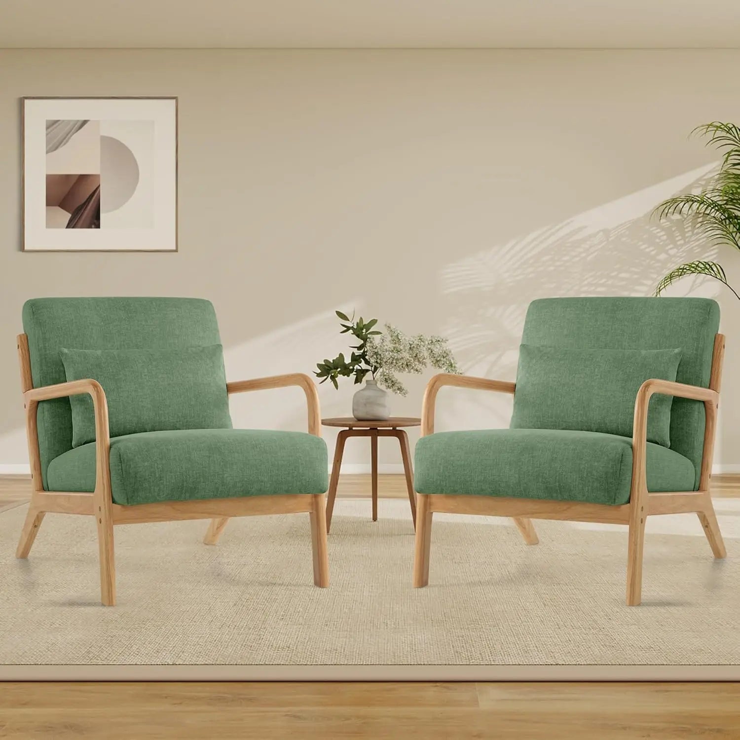 Accent Chair Set of 2 with Pillow Upholstered Mid-Century Chair Living Room Chair for Small Space Solid Wood Frame, Customized