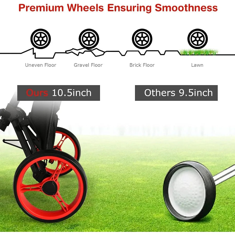 Foldable 3Wheel Height Adjustable Lightweight Golf Caddy Cart with Umbrella Holder Hydraulic Seat Storage Bag Cup Holder for Ea