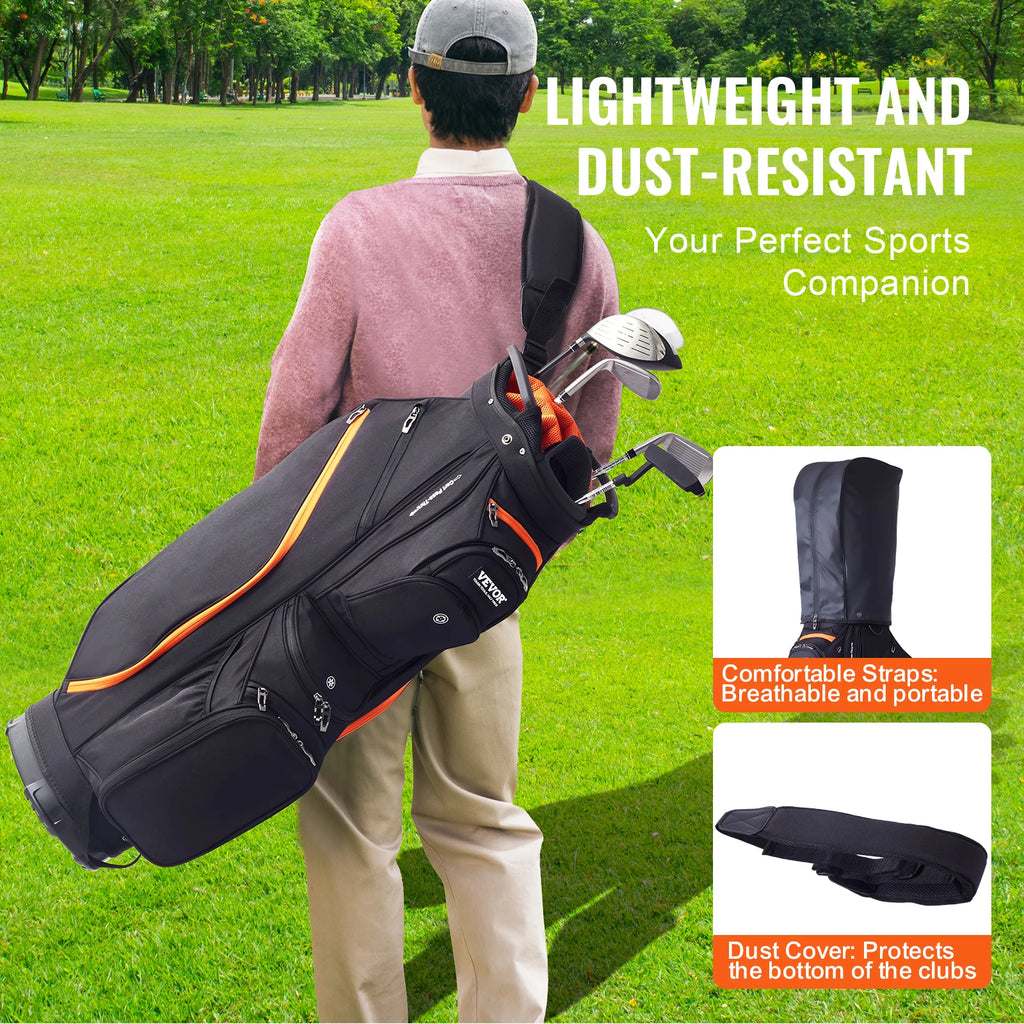 SucceBuy Golf Cart Bag with 14 Way Organizer Divider Top 36” 13 Pockets Premium Cart Bag Durable for Men & Women, Black & Orange
