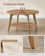 Round Coffee Table with Storage, 2-Tier Design, Tapered Legs, Easy Assembly for Living Room in Honey Brown