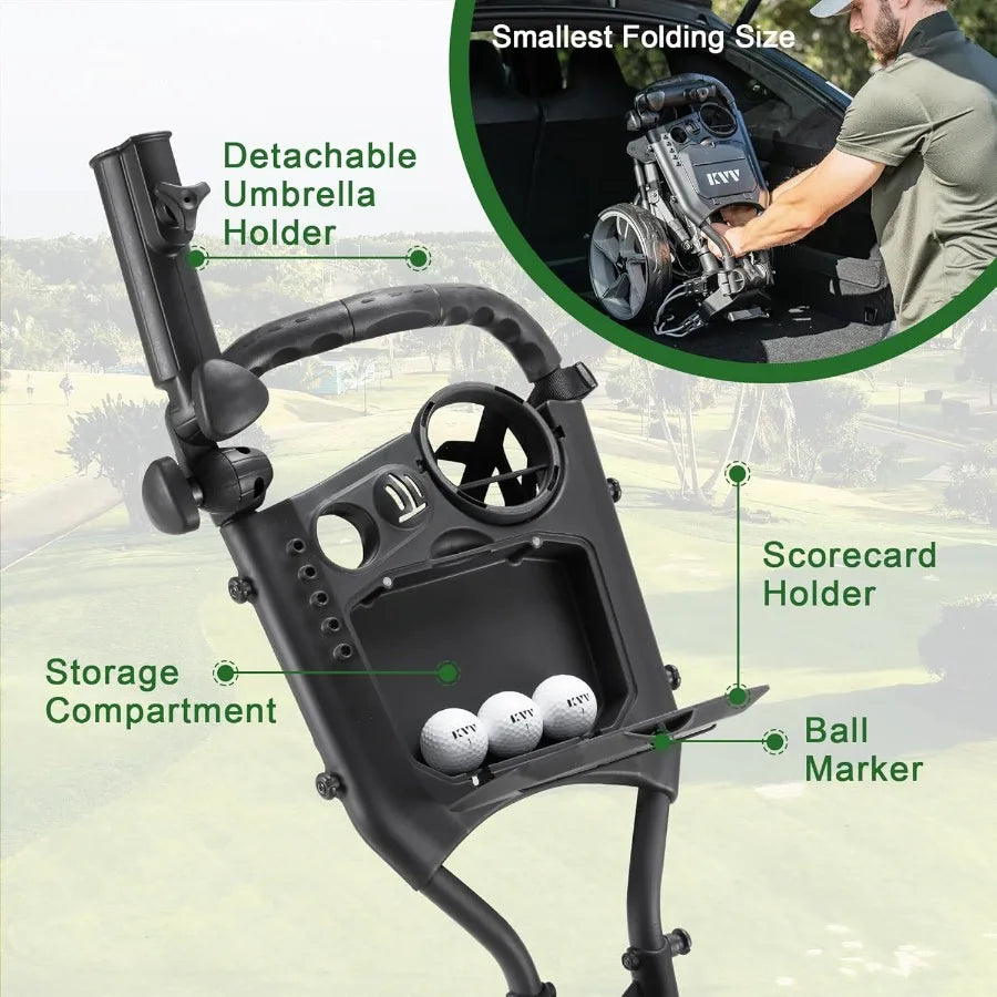 3 Wheel Golf Push Cart Ultra Lightweight Smallest Folding Size New-Version Scorecard Holder