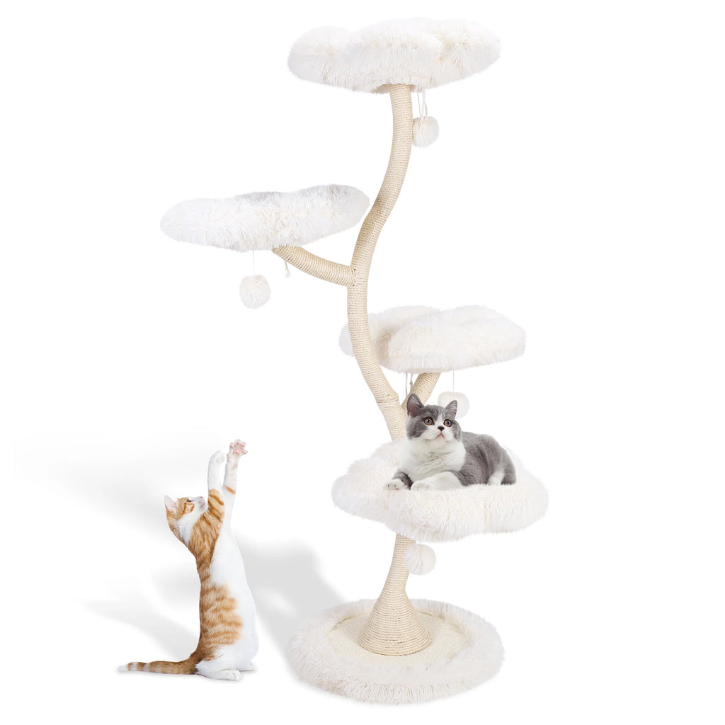 70.07 Inch Flower Cat Scratching Activity Tree for Indoor Kittens with Platform Bed Sisal-Covered Scratching Posts & Toy Balls