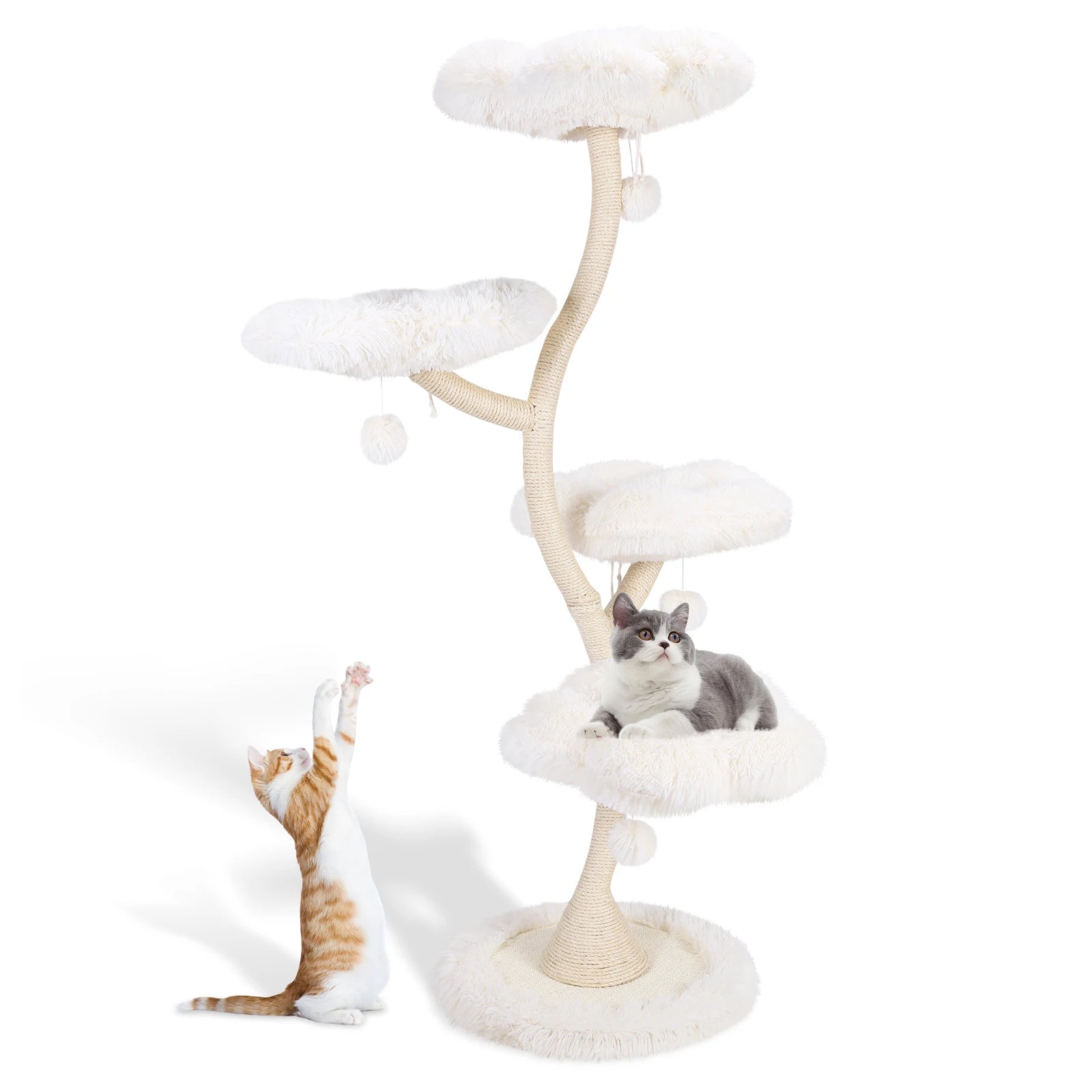 70.07 Inch Flower Cat Scratching Activity Tree for Indoor Kittens with Platform Bed Sisal-Covered Scratching Posts & Toy Balls
