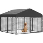 Large Outdoor Dog Enclosure Heavy Duty Dog Cage with Roof Galvanized Steel Dog Kennel Fence with Double Safety Locks 6.56ft x 6