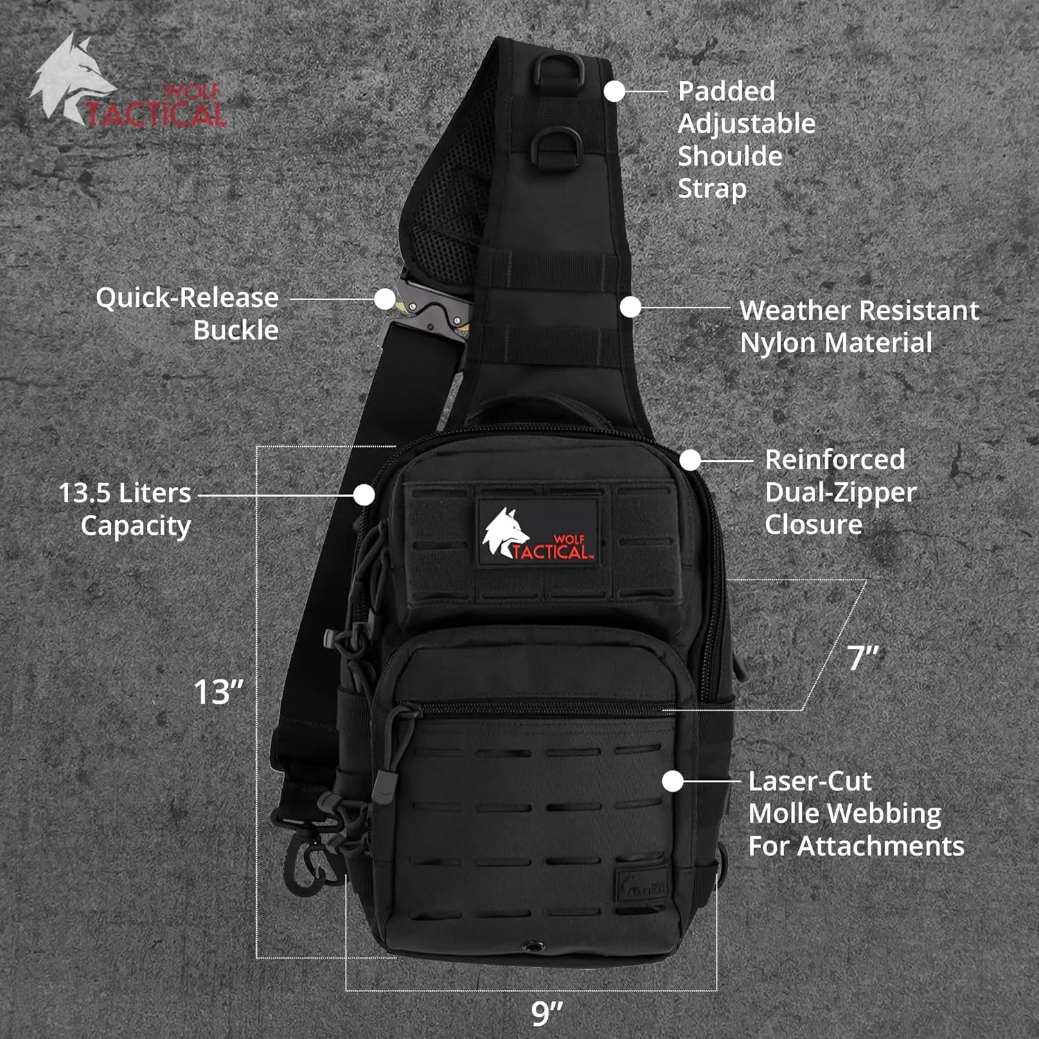 EDC Sling Bag - Concealed Carry Shoulder Bag for Range, Travel, Hiking, Outdoor Sports (Black)