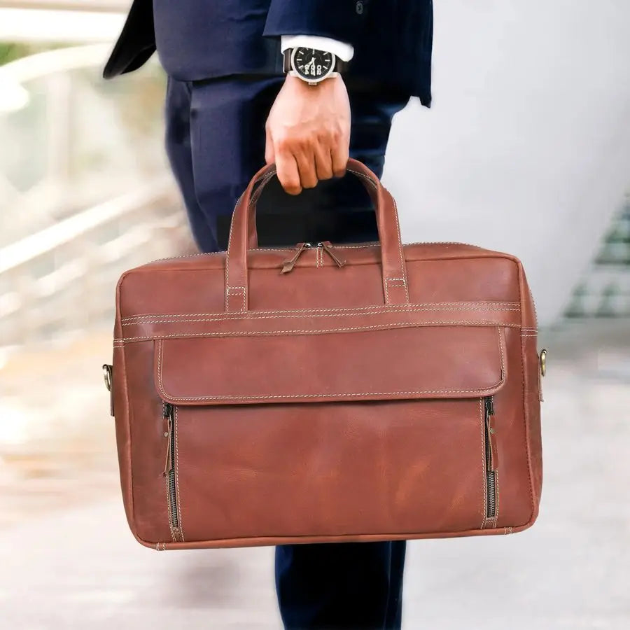 Grain italian Leather Briefcase for Men Top Choice Gifts Handcrafted Laptop Bag with Multiple Compartments
