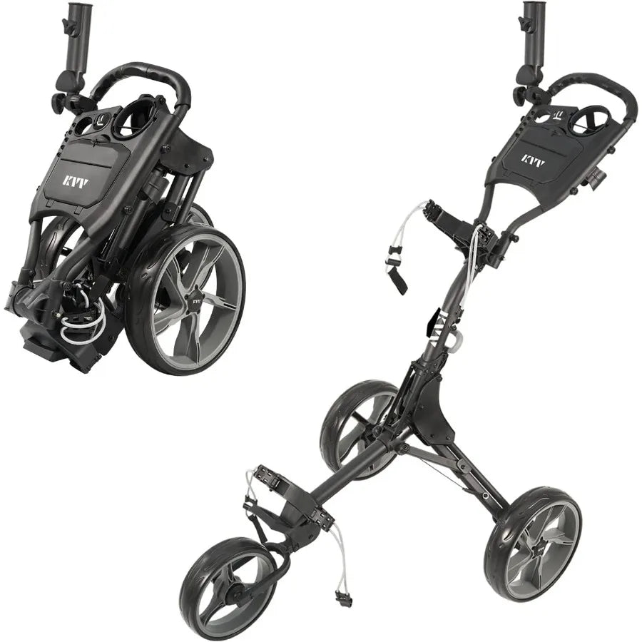 3 Wheel Golf Push Cart Ultra Lightweight Smallest Folding Size New-Version Scorecard Holder