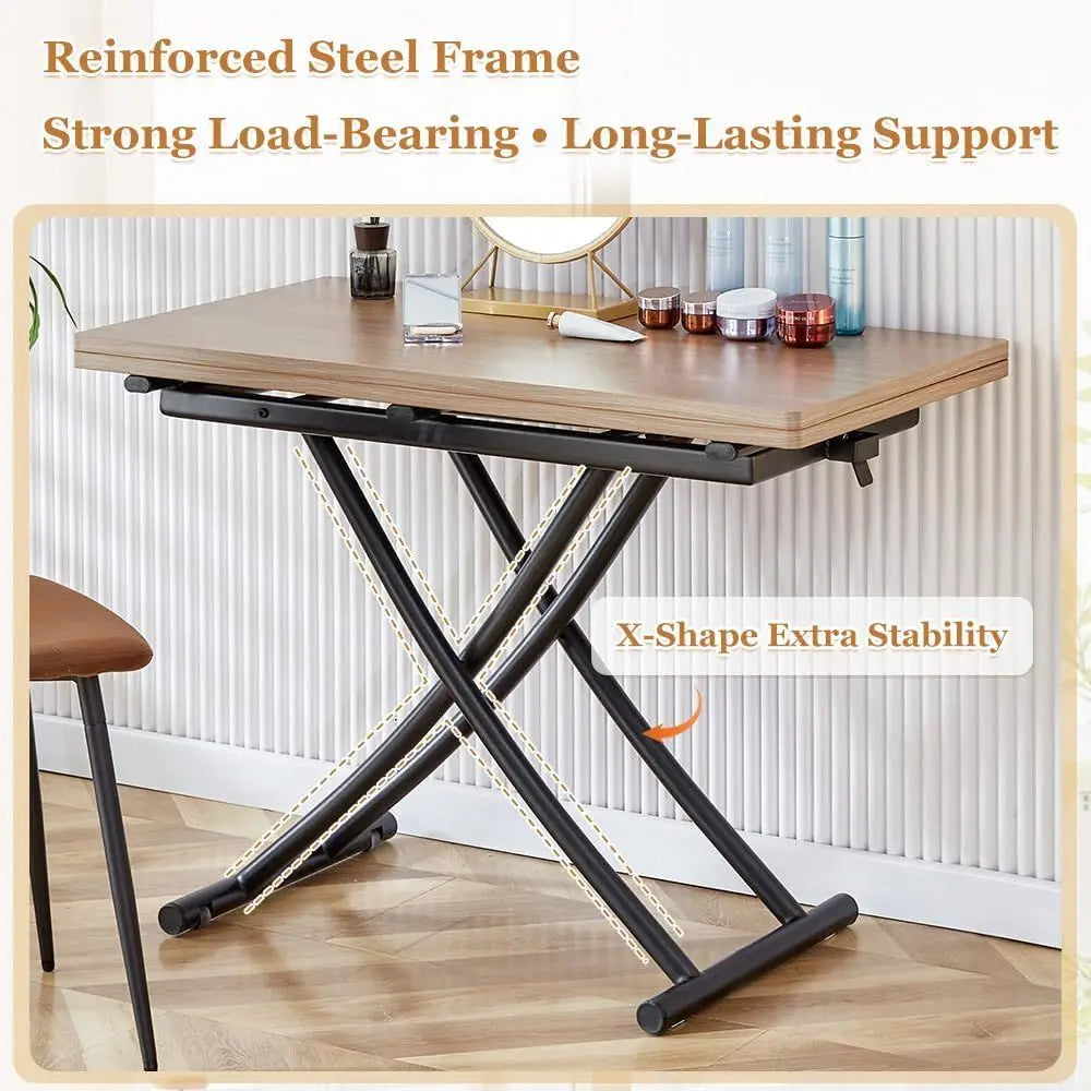 Convertible 4-in-1 Dining Table with Adjustable Height and Wheels, Suitable for Coffee to Dining Use in Apartments, Kitchens, an