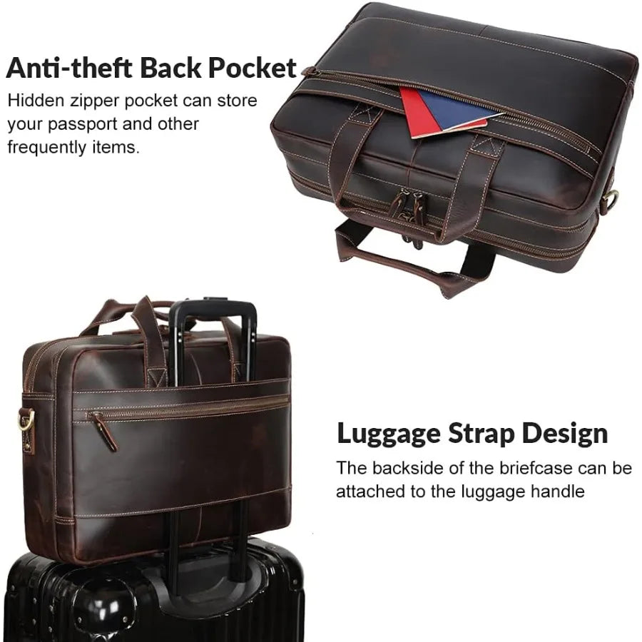 TIDING Genuine Leather Briefcase 17 Inch Laptop Messenger Bags for Men Business Travel Case Shoulder Bag
