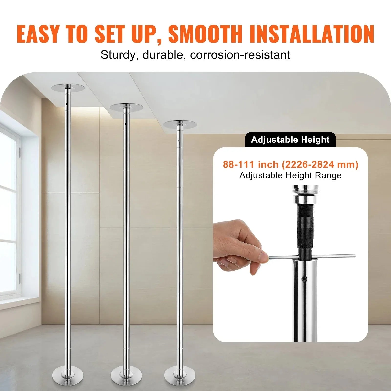 Sihao Professional Dancing Pole Spinning Static Dancing Pole Kit Portable Removable Pole 45mm Heavy-Duty Stainless Steel Pole