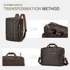 Large Full Grain Leather Briefcase Convertible Backpack For Men Business Travel Case Messenger Bag Fits 17.3" Laptop