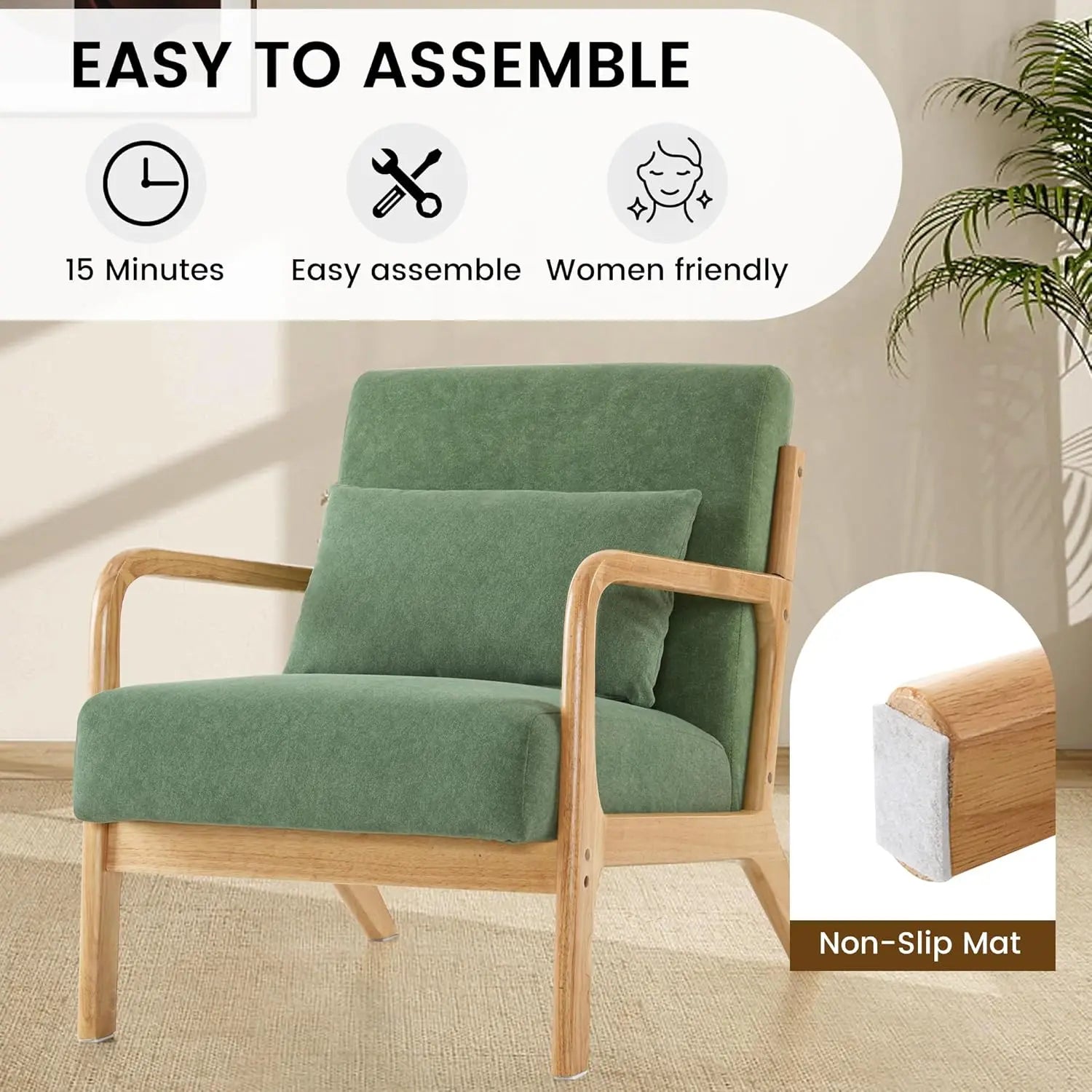 Accent Chair Set of 2 with Pillow Upholstered Mid-Century Chair Living Room Chair for Small Space Solid Wood Frame, Customized