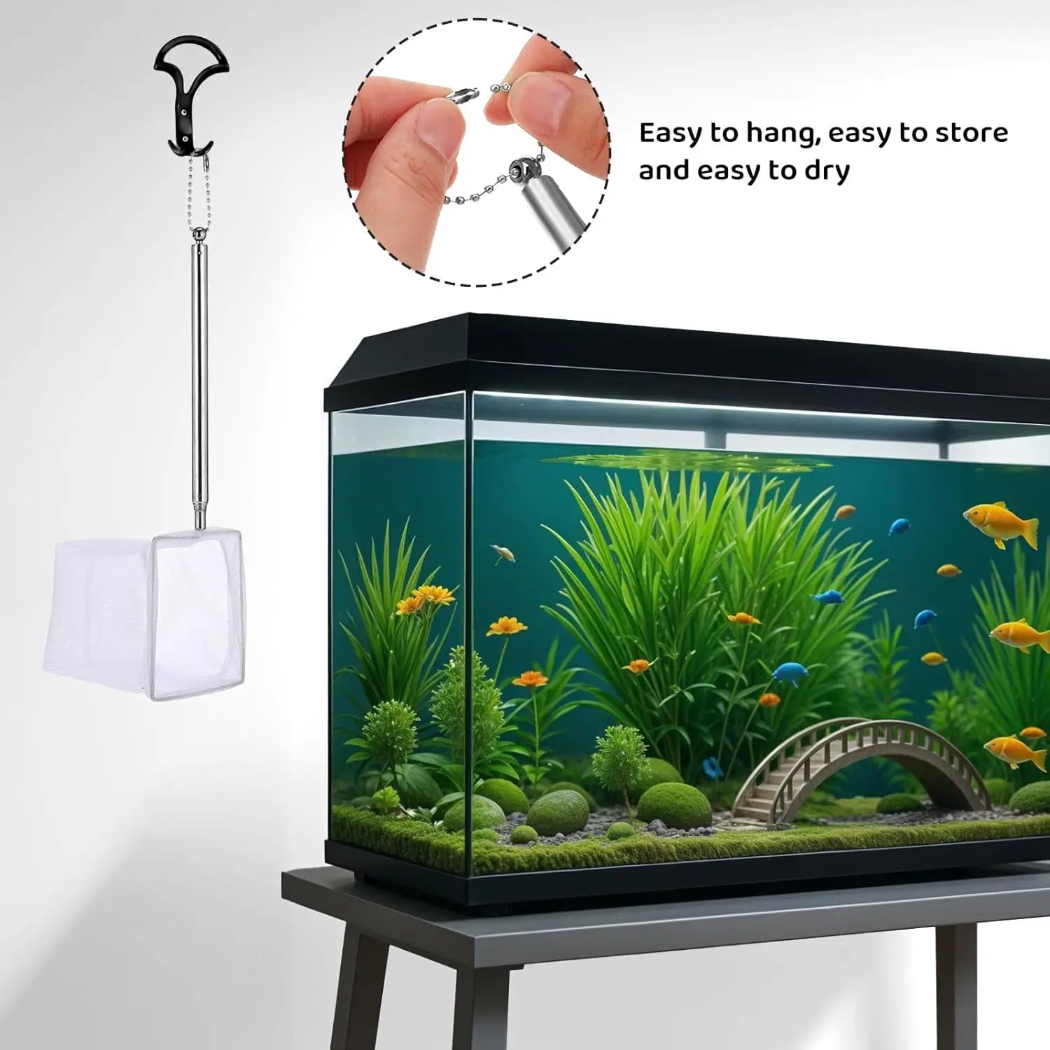 2-Pack 3" Aquarium Nets – Extendable Stainless Steel Handle Shrimp & Fry Net for Baby Fish, Food Residue &Debris Skimming