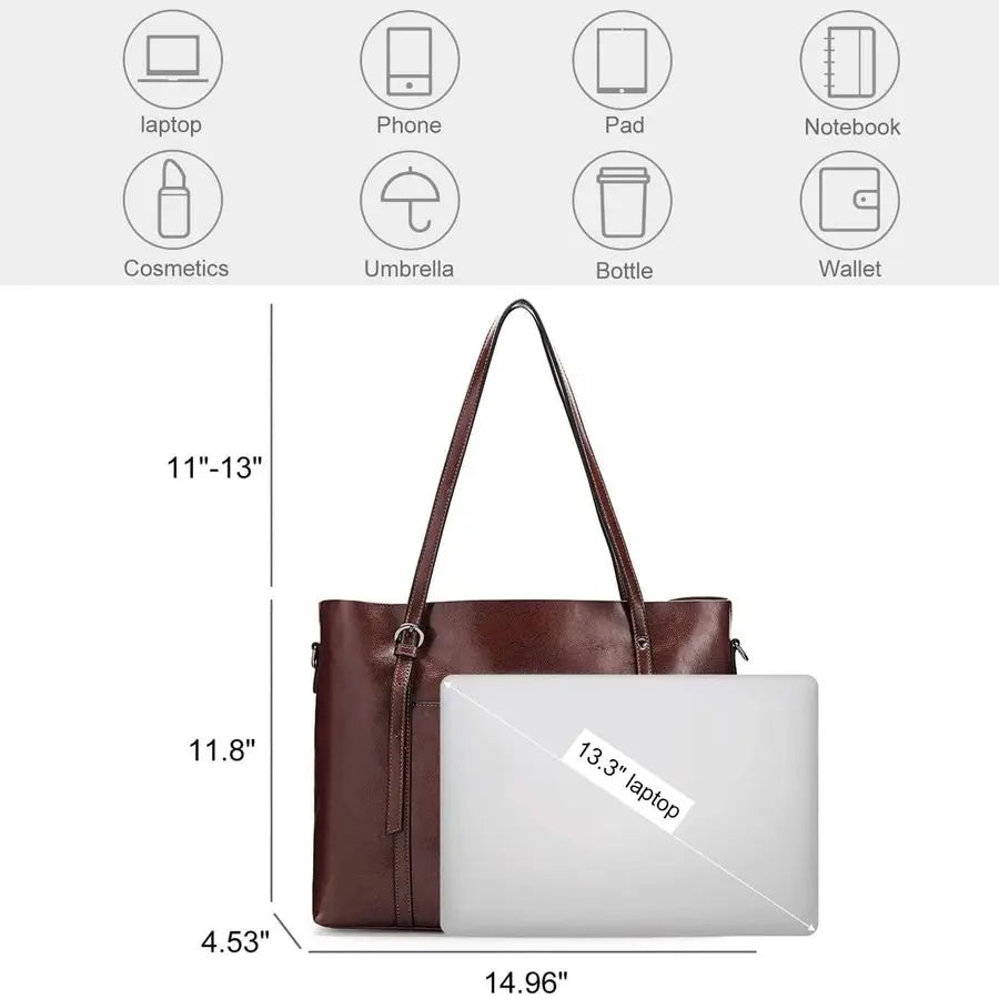 Genuine Leather Top Handle Satchel Daily Work Tote Shoulder Bag