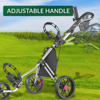 Lightweight Aluminum 3-Wheel Foldable Golf Push Cart with Adjustable Handle, Foot Brake & Accessories for Easy Storage