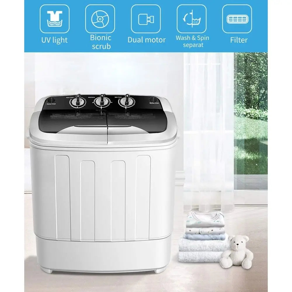 Portable Twin Tub Mini Washer and Dryer Combo, 13lbs Capacity, Ideal for Apartments, Dorms, RVs, Black and White