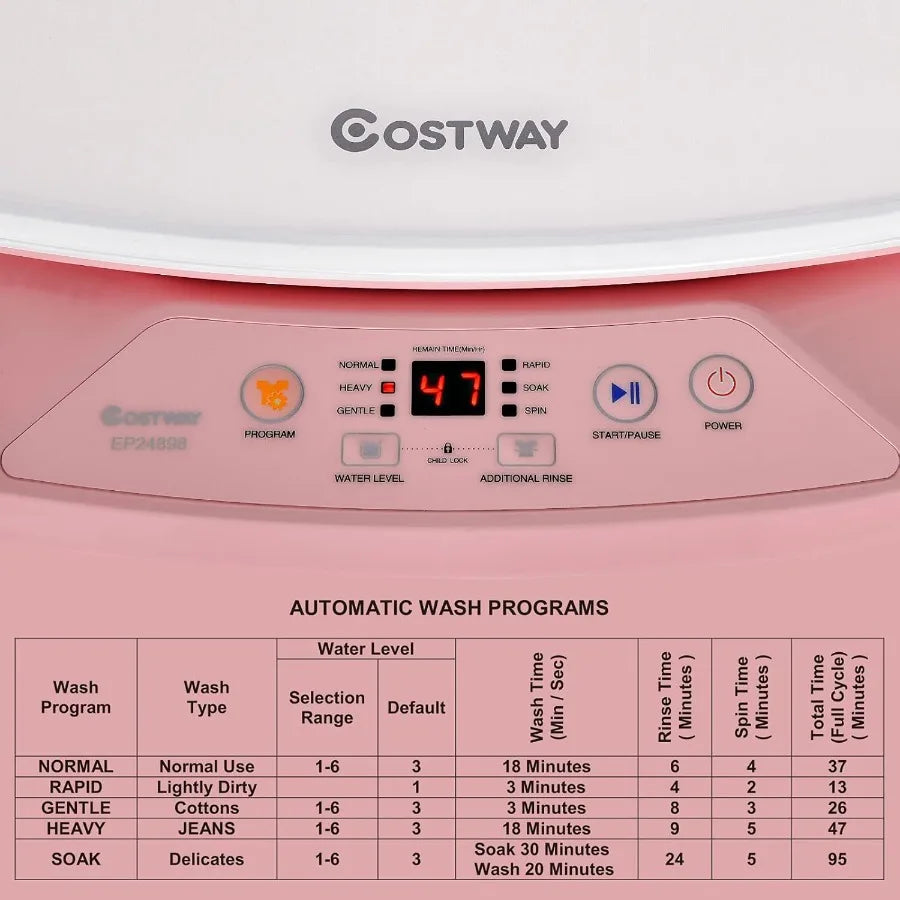 Portable Washing Machine 8 Lbs Capacity with Builtin Drain Pump Compact FullAutomatic Laundry Washer Featuring 6 Programs and 6