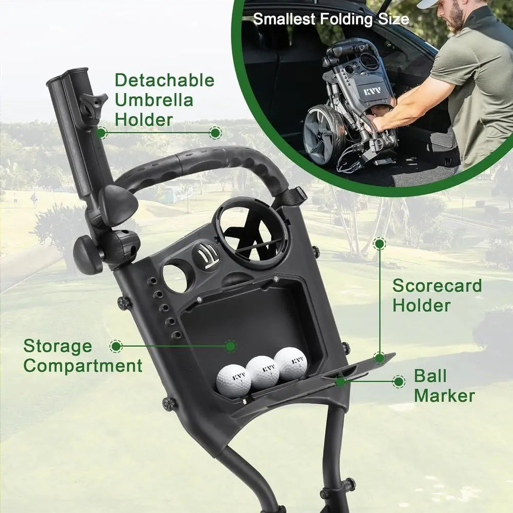 Ultra Lightweight 3-Wheel Golf Push Cart with Compact Fold and New Scorecard Holder