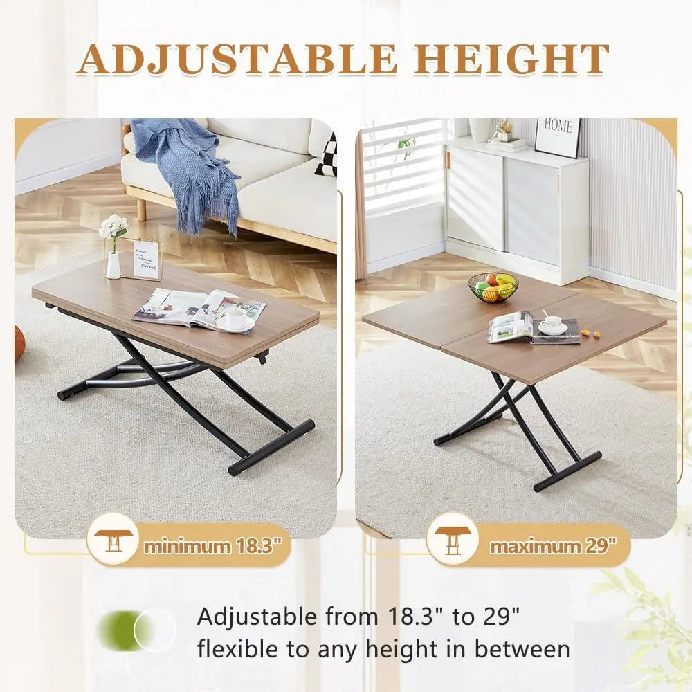 Convertible 4-in-1 Dining Table with Adjustable Height and Wheels, Suitable for Coffee to Dining Use in Apartments, Kitchens, an