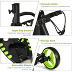 Height Adjustable Portable Golf Push Cart with Umbrella Holder Waterproof Bag Built-in Cooler Foot Brake for Easy Transport and