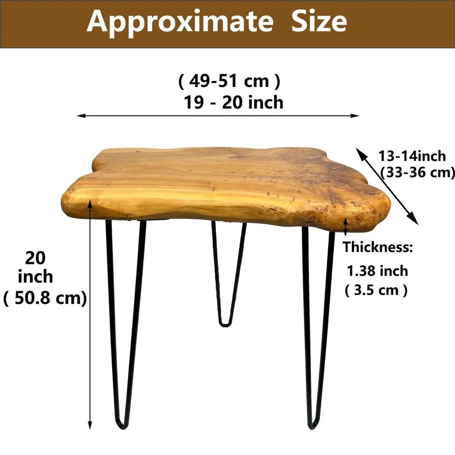 Edge End Table, Live Edge Side Table with Hairpin Legs, Small Natural Wood Coffee Table Stump End Table for Living Room, Bedroom