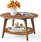 Round Coffee Table with Storage, 2-Tier Design, Tapered Legs, Easy Assembly for Living Room in Honey Brown