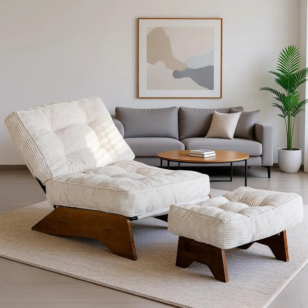 Accent Chair with Ottoman Adjustable Backrest, Upholstered Lounge Chair with Footrest Set, Cozy Reclining Chair for Reading Room