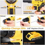 Tool Kit Box Drill Set with 21V Cordless Drill, Tool Box with Drill, Hand Drill Set for Men, Power Tool Combo for Home Repair, D
