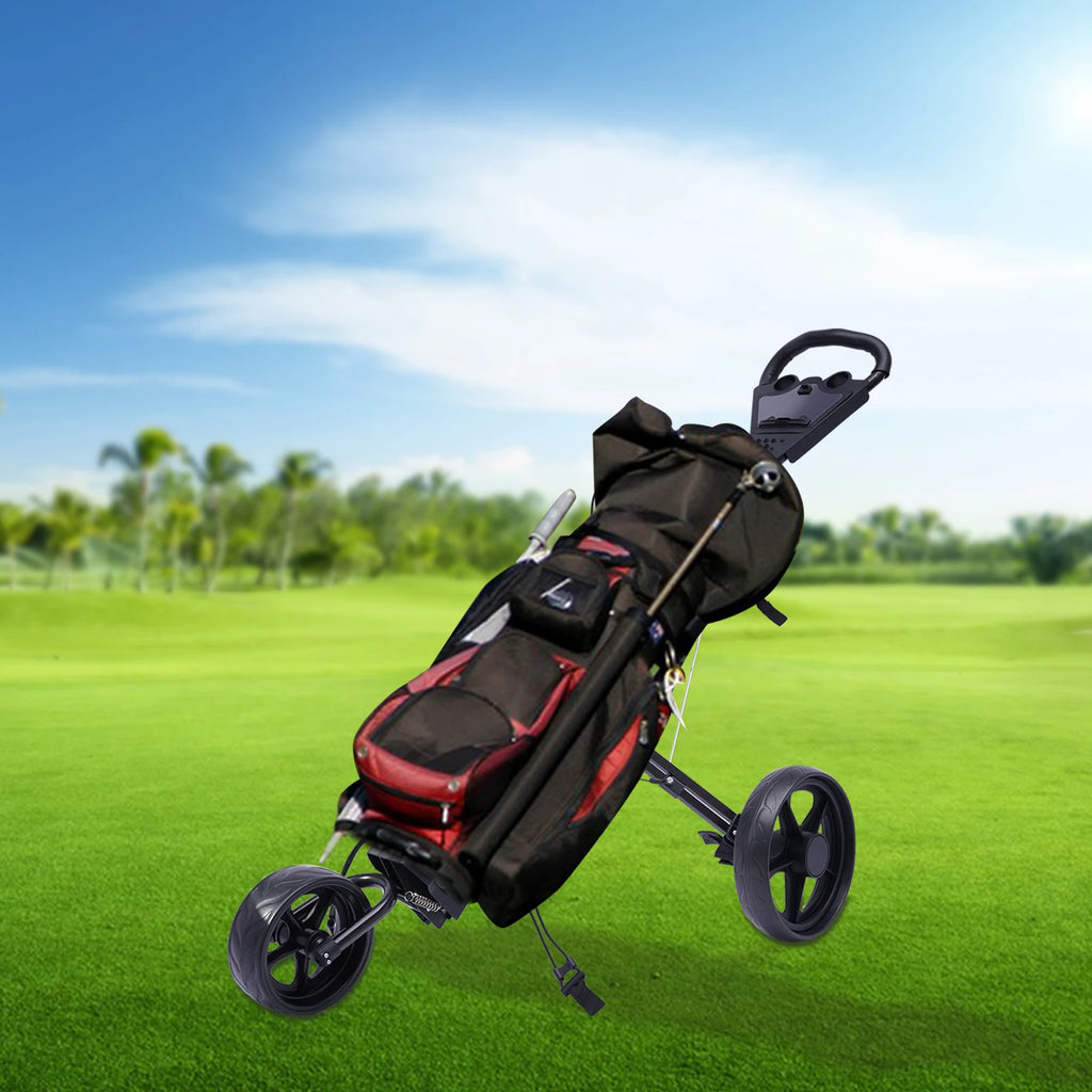 3 Wheel Foldable/Collapsible Golf Push Cart with Foot Brake Open and Close in ONE Second-Free Cup Holder Included