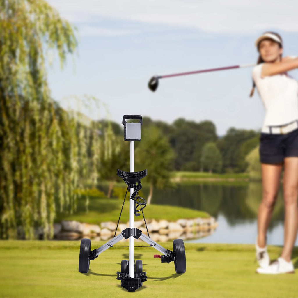 Foldable Portable 3 Wheel Versatile Golf Push Cart Foot Brake with Water Bottle Holder for Golf Courses, Gyms, Schools NEW
