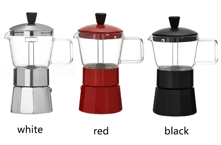 Customizable Black/Red Stovetop Espresso Coffee Maker Hygienic Classical Borosilicate Moka Pot