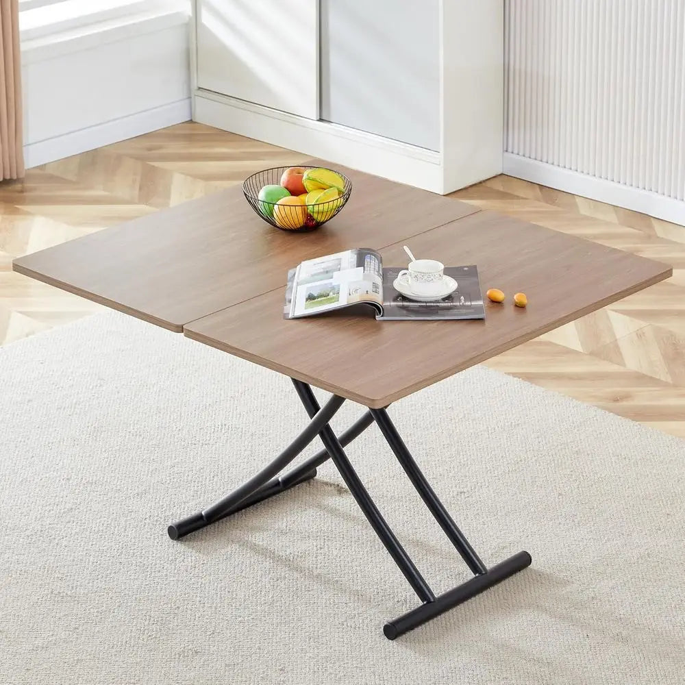 Convertible 4-in-1 Dining Table with Adjustable Height and Wheels, Suitable for Coffee to Dining Use in Apartments, Kitchens, an