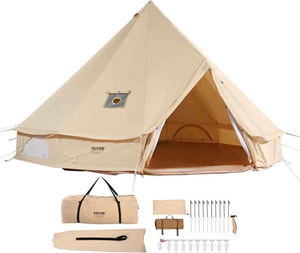 Canvas Tent Bell, Yurt 4 Seasons for Camping with Stove Jack, Breathable Holds up to 4 People, Family Camping Outdoor Hunting